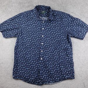 Rodd Gunn Shirt Mens XL Blue Fish Regular Fit Short Sleeve Button Cotton Casual